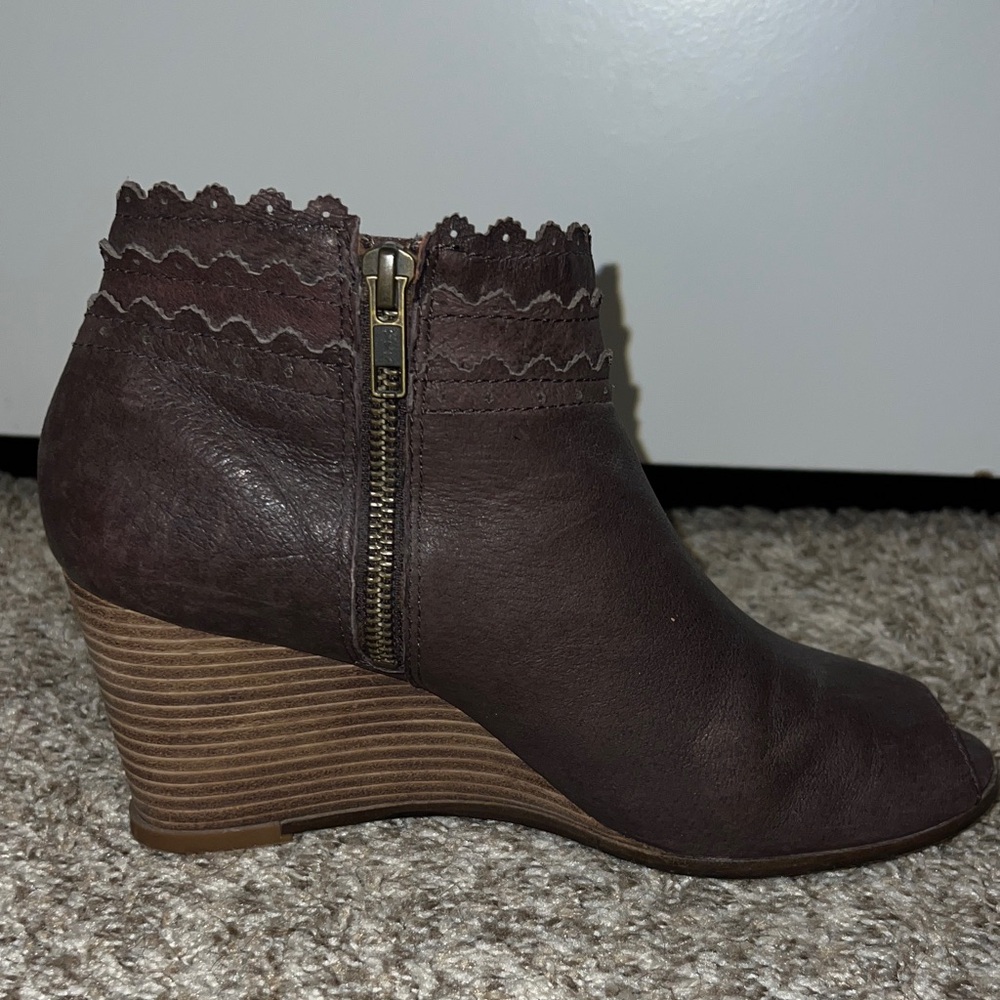 Lucky Brand Dark Brown Peep-Toe Wedge Booties - Picture 5 of 11